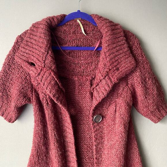 Free People sz S Burgundy‎ wool knit winter thick cardigan - Picture 2 of 11
